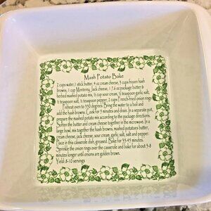 Paula Deen 1.5 Qt Recipe Baking Dish Mash Potato Bake White Green Floral Retired